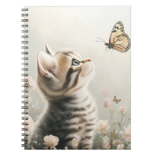 CUTE BROWN TABBY KITTEN WITH BUTTERFLIES NOTEBOOK