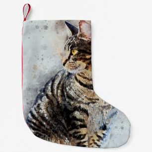 Cute Brown Tabby Watercolor Art Small Christmas Stocking