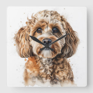 CUTE BROWN TAN COCKAPOO PUPPY DOG SQUARE WALL CLOCK