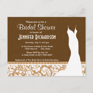 Cute Brown, Tan Damask Invitation Postcard