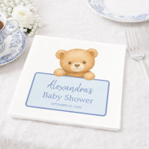 Cute Brown Teddy Bear Blue Baby Boy Shower