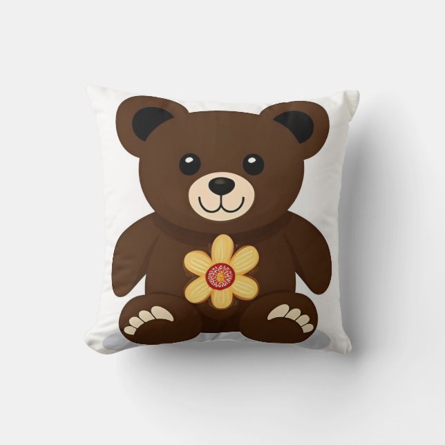 Cute Brown Teddy Bear Cartoon Cushion (Front)