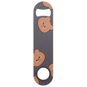 Cute Brown Teddy Bear Face Pattern Dark Blue