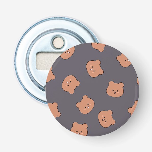 Cute Brown Teddy Bear Face Pattern Dark Blue Bottle Opener (Front)