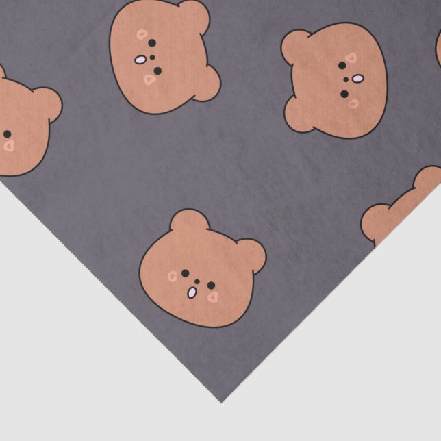 Cute Brown Teddy Bear Face Pattern Dark Blue Tissue Paper (Detail)