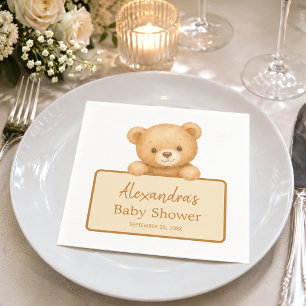 Cute Brown Teddy Bear Gender Neutral Baby Shower Napkin