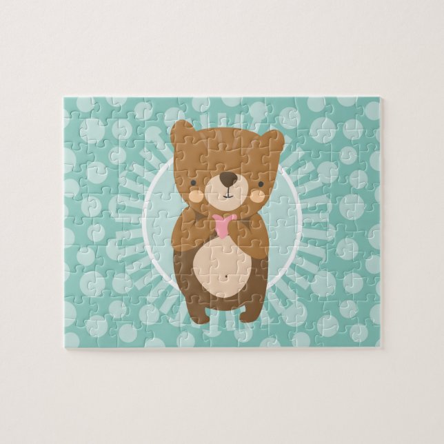 Cute Brown Teddy Bear Heart Jigsaw Puzzle (Horizontal)
