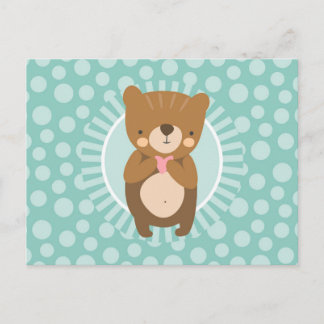 Cute Brown Teddy Bear Heart Postcard