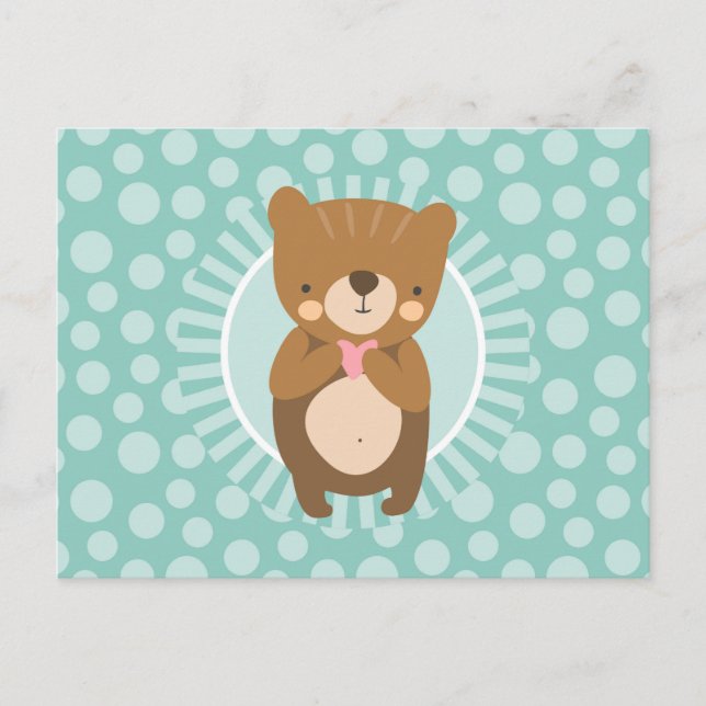 Cute Brown Teddy Bear Heart Postcard (Front)