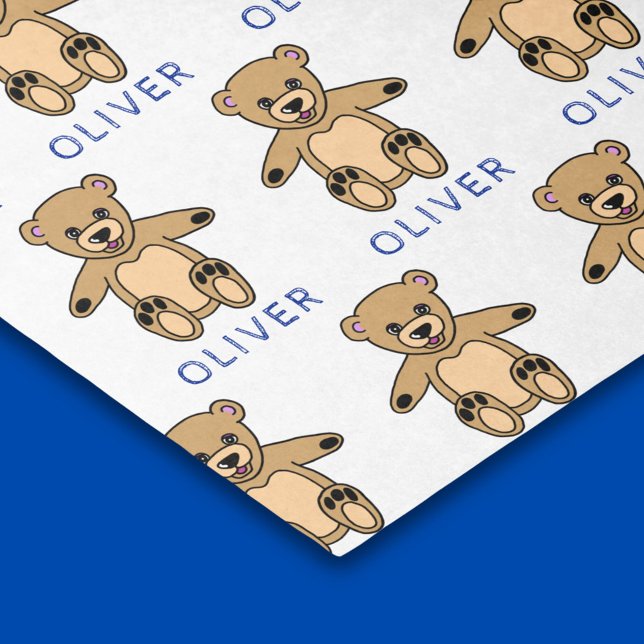 Cute Brown Teddy Bear Pattern Name Tissue Paper (Creator Uploaded)