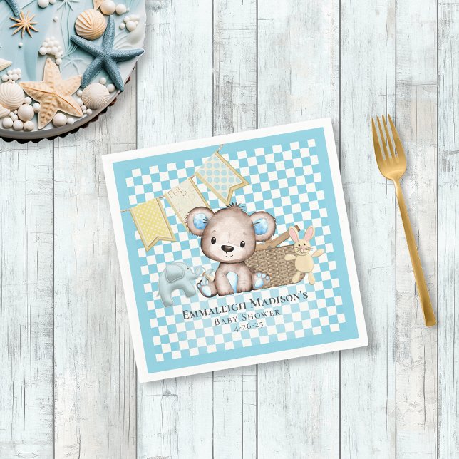 Cute Brown Teddy Bear Picnic Baby Shower Napkin (Creator Uploaded)