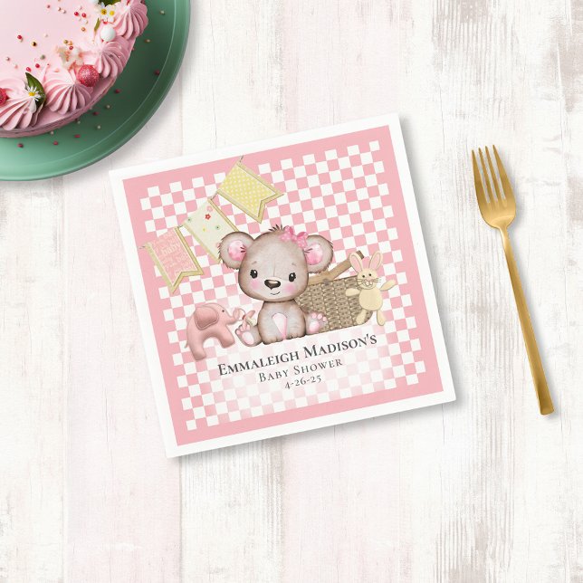 Cute Brown Teddy Bear Picnic Baby Shower Napkins (Creator Uploaded)