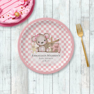 Cute Brown Teddy Bear Picnic Baby Shower Paper Plate