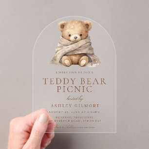 Cute Brown Teddy Bear Picnic Play Date Acrylic Invitations