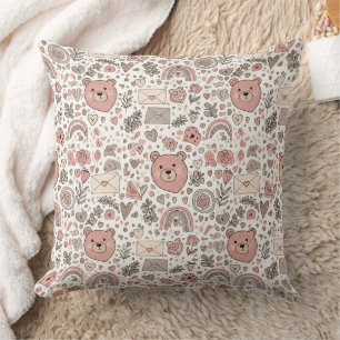 Cute Brown Teddy Bear Rainbow Nursery Cushion