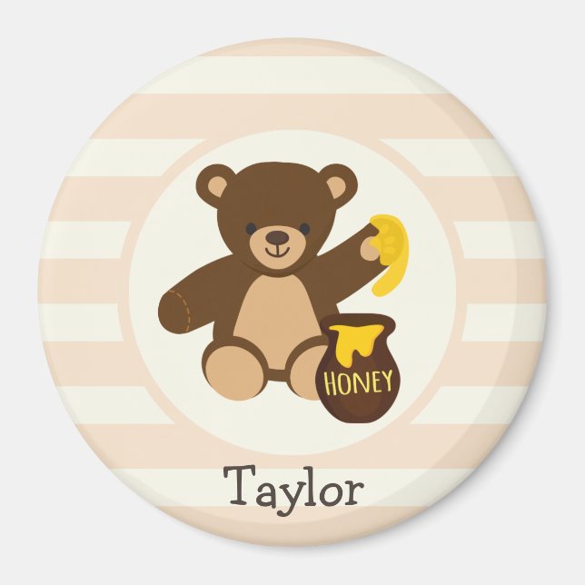 Cute Brown Teddy Bear with Yellow Honey Magnet (Front)