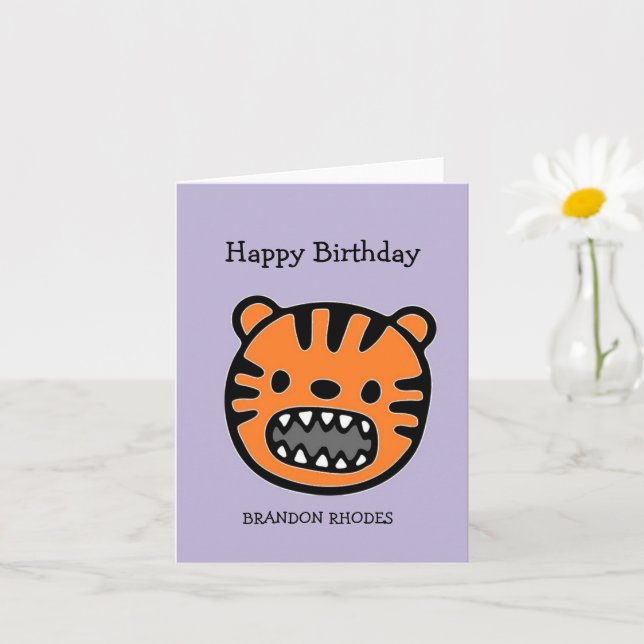Cute brown tiger face purple card (Small Plant)