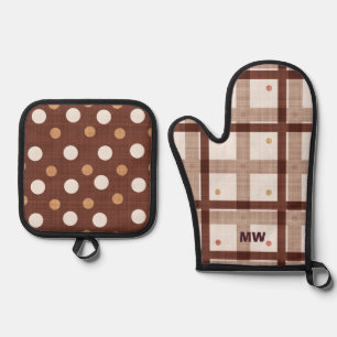 Cute Brown Tones Oven Mitt & Pot Holder Set