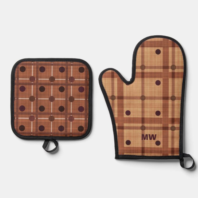 Cute Brown Tones Oven Mitt & Pot Holder Set (Front)