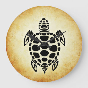 Cute Brown Tribal Tortoise Turtle Large Clock