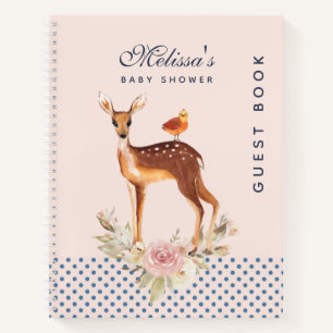 Cute Brown Watercolor Deer Baby Shower Guestbook Notebook