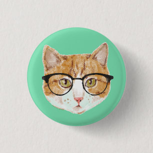 Cute Brown & White Cat Wearing Glasses 3 Cm Round Badge