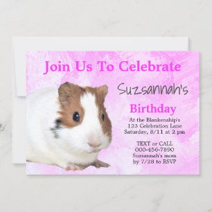 Cute Brown White  Guinea Pig Custom Party Invitation