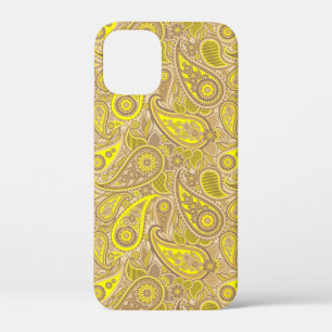 Cute brown yellow paisley pattern iPhone 12 mini case