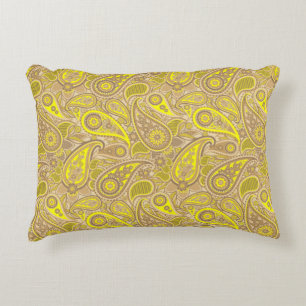 Cute brown yellow paisley pattern decorative cushion