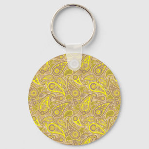 Cute brown yellow paisley pattern key ring