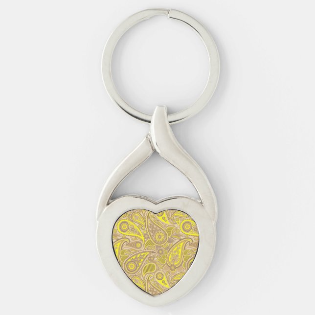 Cute brown yellow paisley pattern key ring (Front)