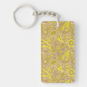 Cute brown yellow paisley pattern key ring