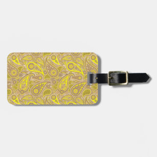 Cute brown yellow paisley pattern luggage tag