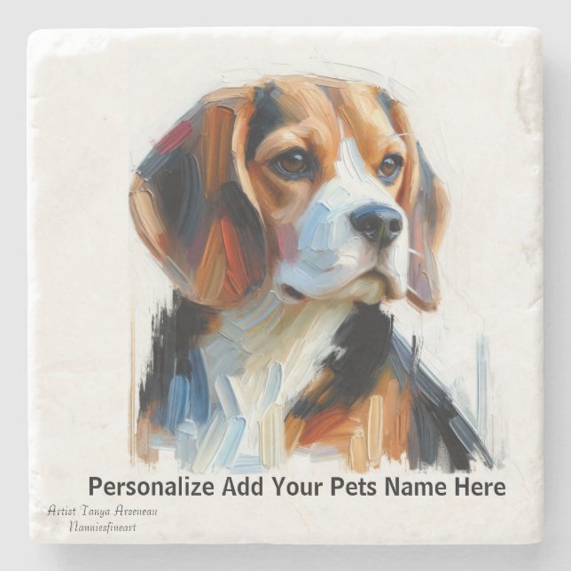 Cute  Browns Beagle /PERSONALIZE Stone Coaster (Front)