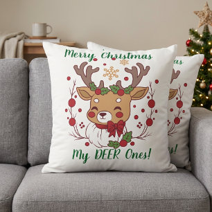 Cute ''Browns on White ''DEER ONES'' Christmas Cushion