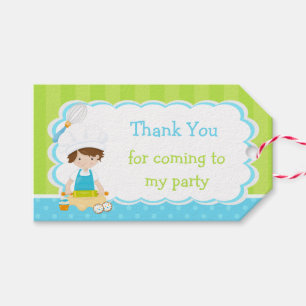 Cute Brunette Boy Baking Birthday Party Gift Tags
