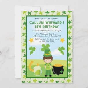 Cute Brunette Boy St Patrick's Kids Birthday  Invitation