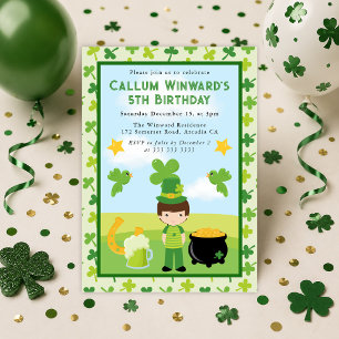 Cute Brunette Boy St Patrick's Kids Birthday  Invitation