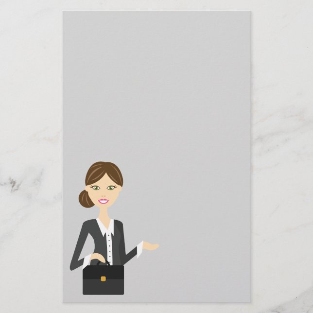 Cute Brunette Business Woman Illustration Stationery (Front)