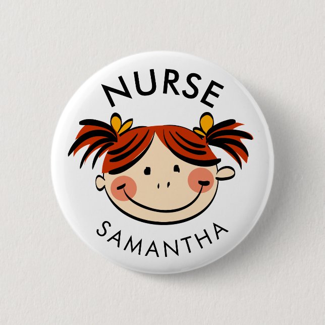 Cute Brunette Cartoon Nurse Name 6 Cm Round Badge (Front)