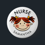 Cute Brunette Cartoon Nurse Name 6 Cm Round Badge<br><div class="desc">Cute Cartoon Nurse Name Badge. Perfect gift for nurses.</div>