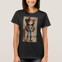Cute Brunette Cowgirl Western Fashion Women's T-Sh