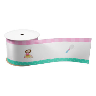 Cute Brunette Girl Baking Satin Ribbon