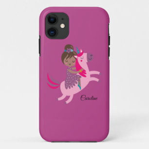 Cute Brunette Haired Girl Riding on a Unicorn Case-Mate iPhone Case