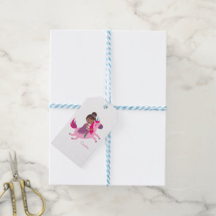 Cute Brunette Haired Girl Riding on a Unicorn Gift Tags