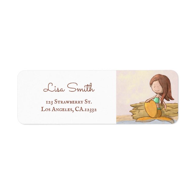 Cute Brunette Mermaid Return Address (Front)