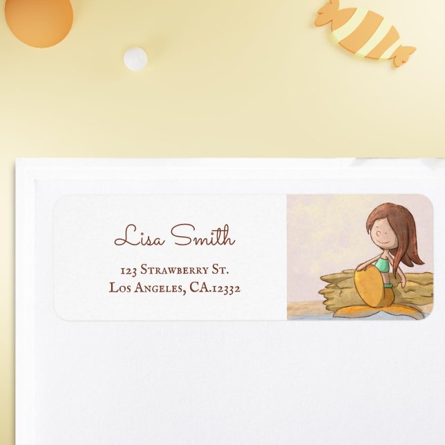 Cute Brunette Mermaid Return Address (Creator Uploaded)