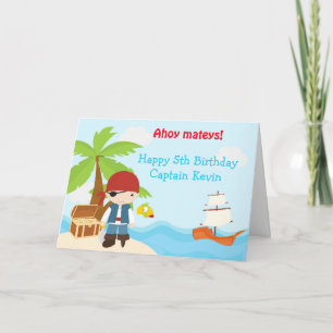 Cute Brunette Pirate Eye Patch Boy Birthday Party Card