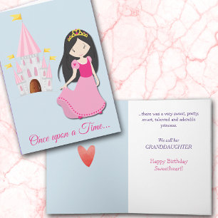 Cute Brunette Princess Granddaughter Birthday Card