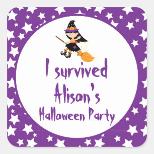 Cute Brunette Witch Halloween 'I Survived' Square Sticker